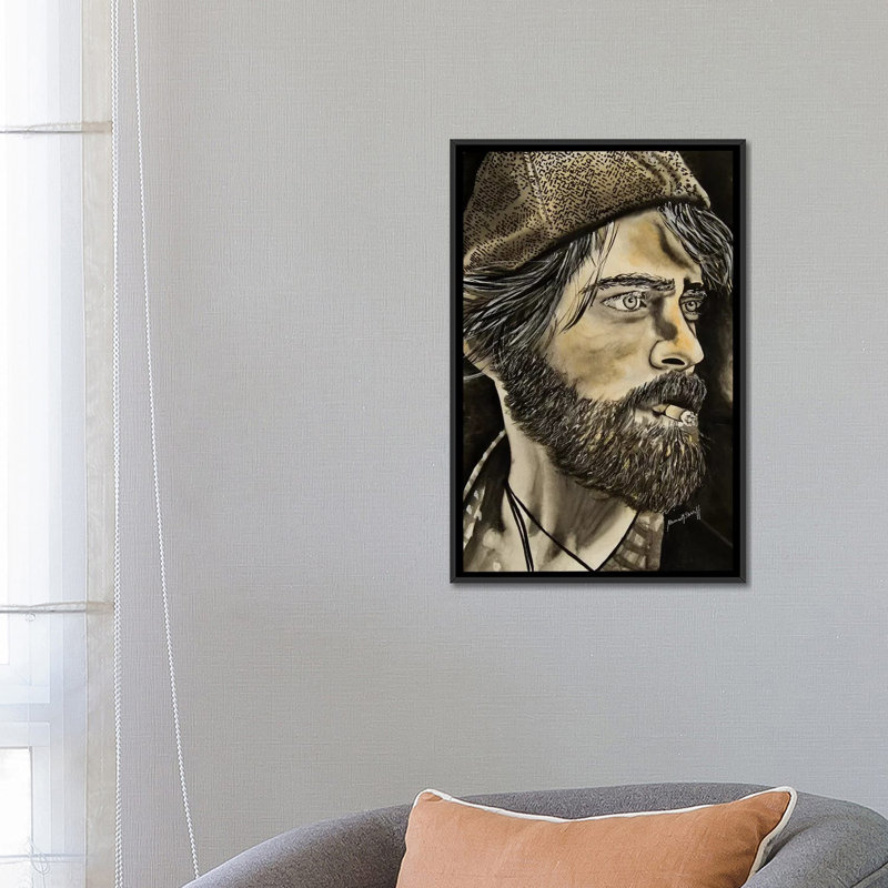« fumer man », reproduction d’impression sur toile tendue, H 60 po x l 40po x P 1,5 po, Toile avec cadre noir, Pas de tapis