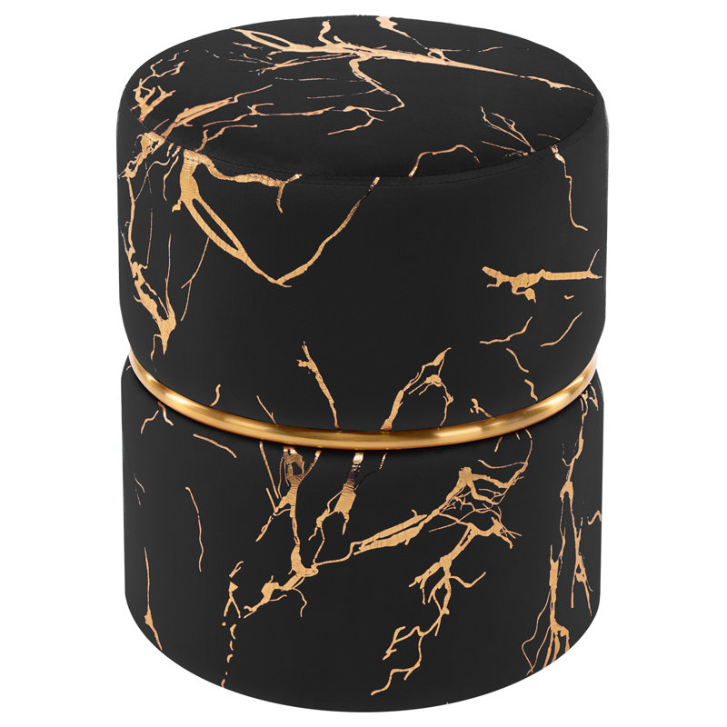 Repose-pieds rond en velours Samantha, Velours noir