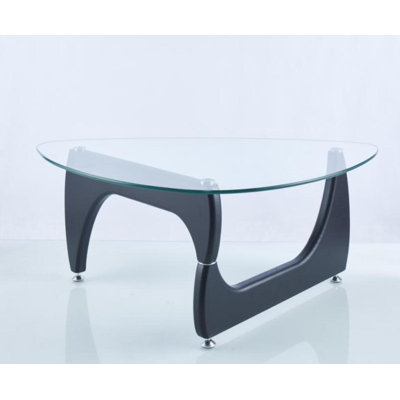 Table basse moderne Weathers - plateau en verre trempé, base en bois manufacturé, table d'appoint de salon