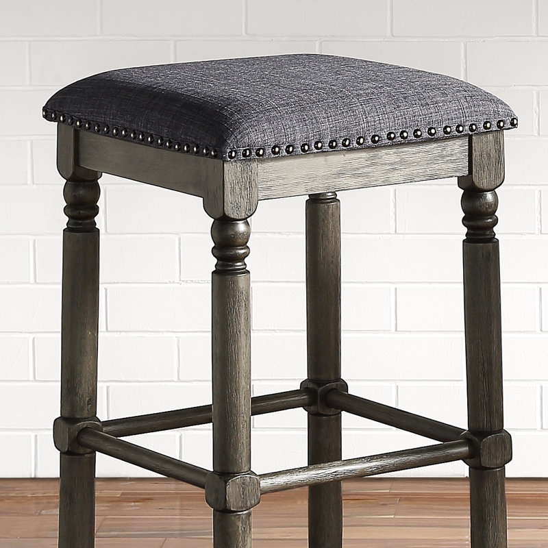 Tabourets gris à hauteur de comptoir rembourrés de 2 sièges en tissu brun clair avec têtes de clou bronze, fabrication en bois d'hévéa massif et en contreplaqué, style rustique chic, l 16 po x P 16 po x H 24,32 po, assemblage requis: 2 po