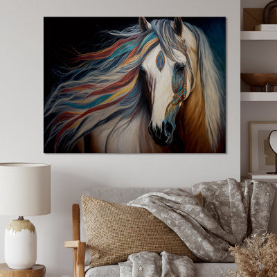 Cheval indien avec crinière colorée I - décoration murale moderne en métal