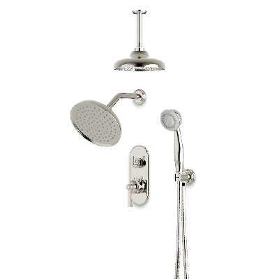 Ensemble de garniture de douche thermostatique classique avec pomme de douche murale et de plafond, douche à main