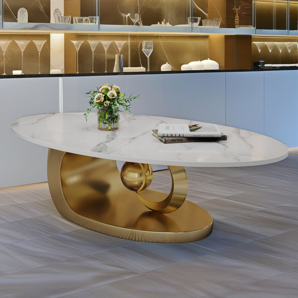 Everly Quinn 49.2" Faux Marble Coffee Table – Sculptural Stainless ...