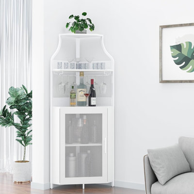 Corner Wine Bar Rack Cabinet With Detachable Wine Rack, Home Bar Cabinet