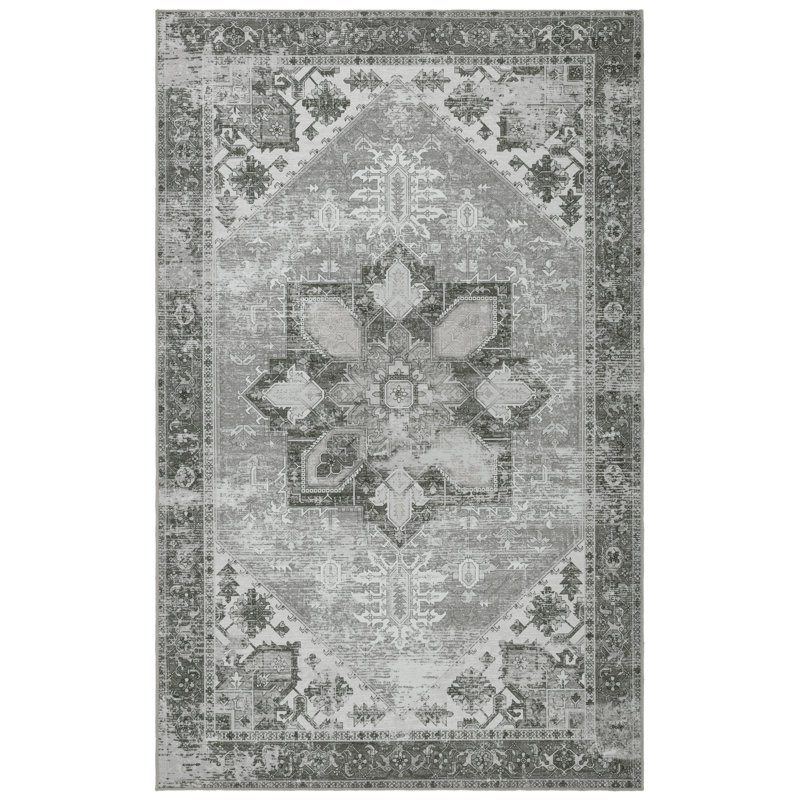 Tapis oriental sauge foncé / ivoire DeBary, Rectangle 6 pi x 9 pi