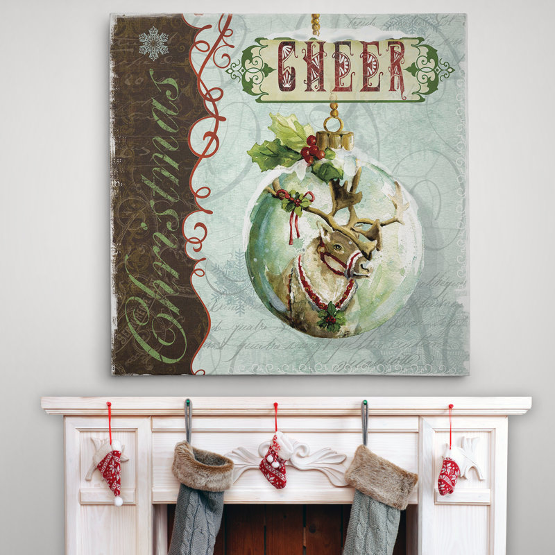 Vintage Ornament Deer - impression d'art graphique, H 16 po x l 16 po x P 1,5 po, Toile tendue