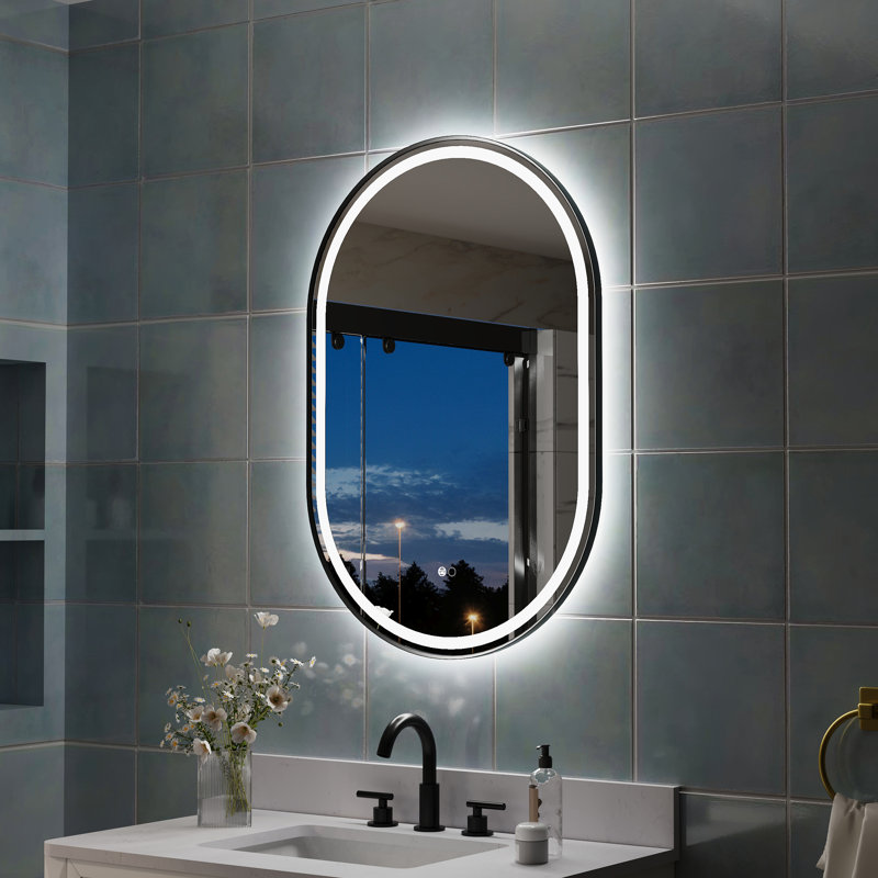 ZC-Mirror  36" H Wall Mounted Bathroom Framed LED Mirror With Memory Function, Matte Black, 36" x 24"