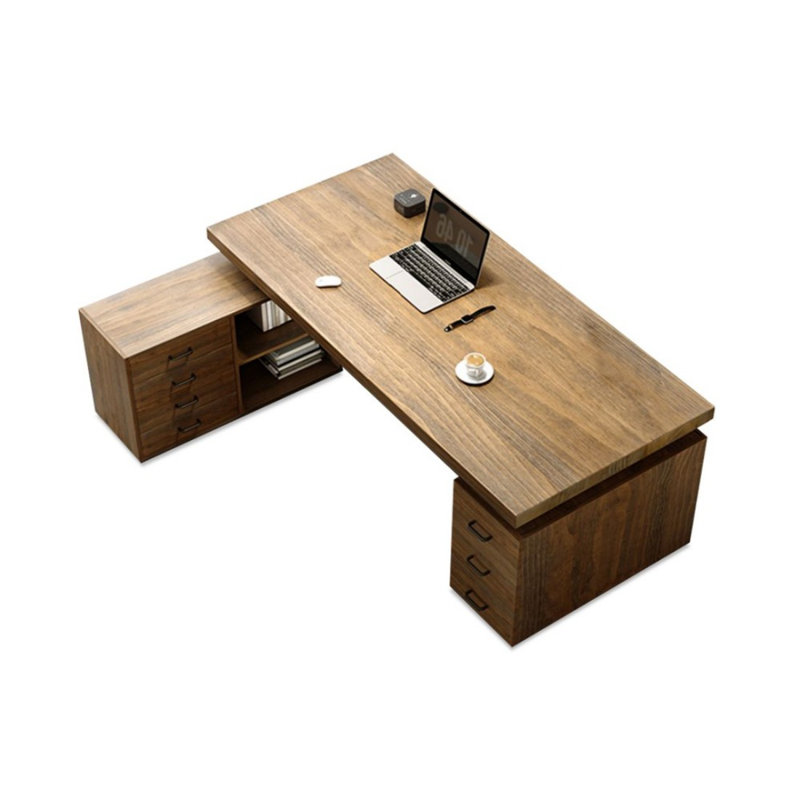 Bureau de direction en bois massif en forme de L avec tiroirs, H 29,53 po x l 70,87 po x P 51,18 po