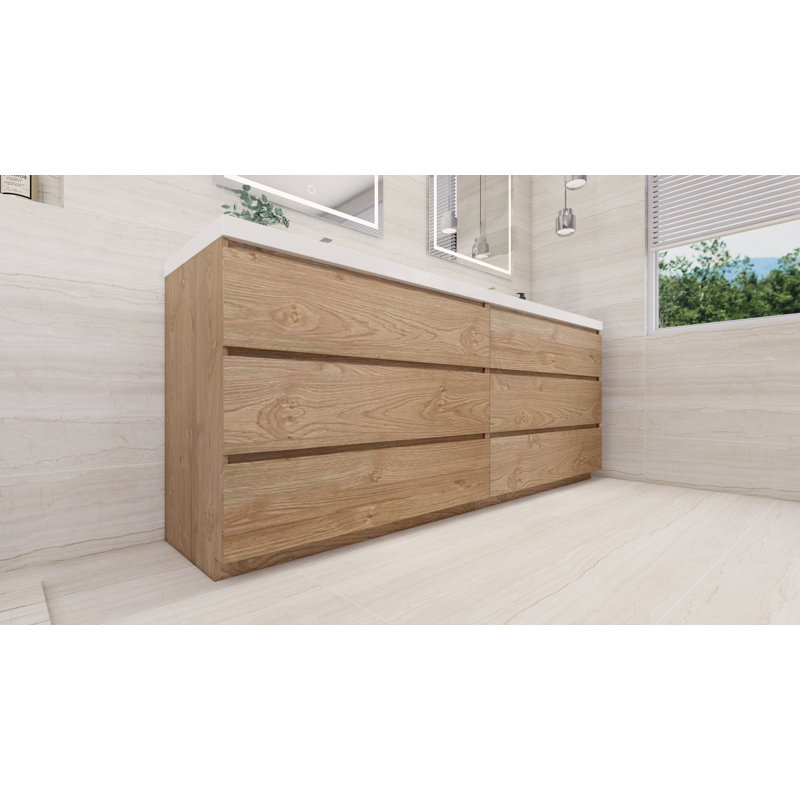Ferrari 83.5'' Double Bathroom Vanity with Acrylic Top, New England Oak