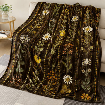 Floral Print Fleece Throw Blanket, Cozy Lightweight Plush Bed Blanket for Sofa, Couch, Bedroom, Living Room Home Decoration