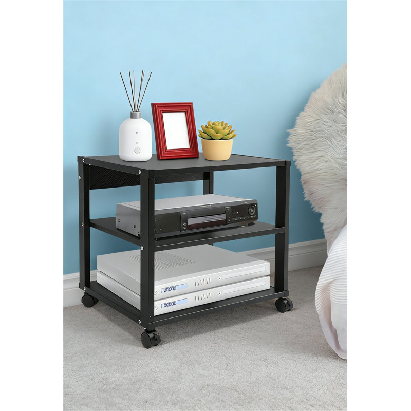 3-Tier AV Media Stand With Lockable Wheels, Movable Audio Tower With Corner Shelf For Record Player