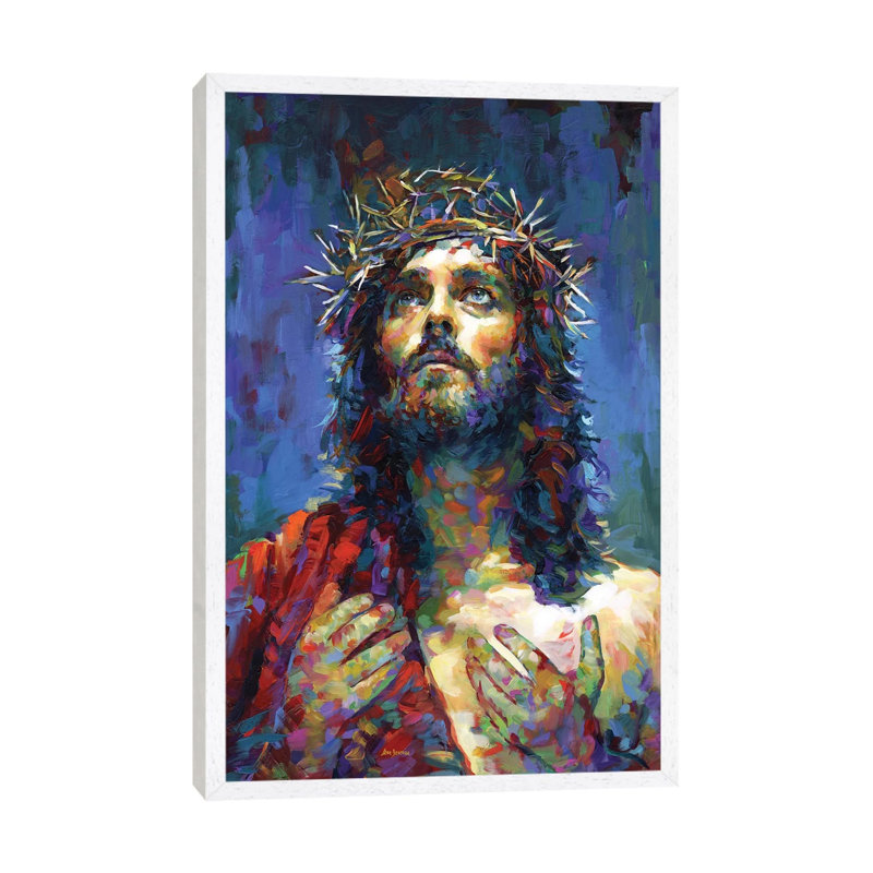 Jesus Christ by Leon Devenice - Painting on Canvas, 66.04 cm H x 45.72 cm W, White Framed Canvas