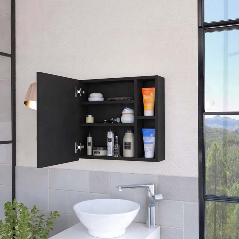 Bathroom Wall Medicine Cabinet with Mirror, Black, 18.6" H x 18.6" W x 5.5" D