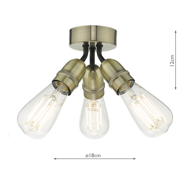 Ostrom Glass Semi Flush Mount, Antique Brass