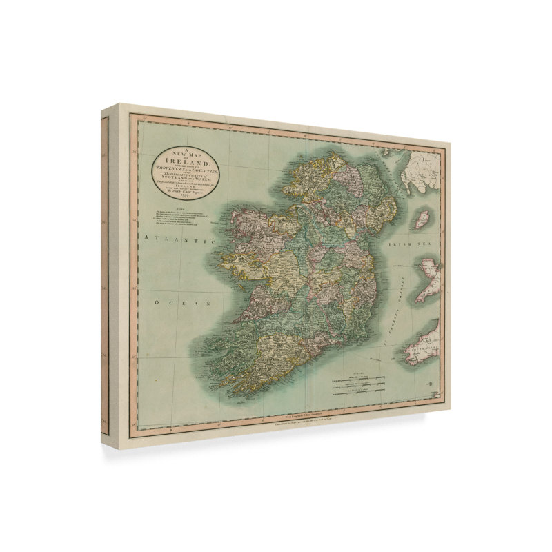 «Vintage Map of Ireland», impression sur toile, H 35 po x l 47 po x P 2 po