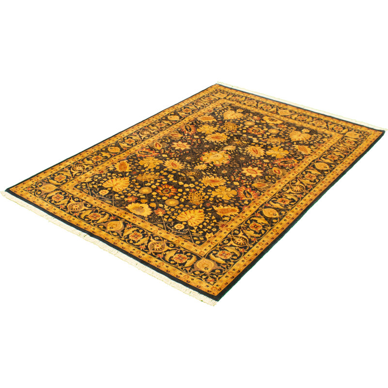 Tapis décoratif en laine noué à la main noué à la main de conception unique en laine 18/20 bleu marine 6 pi x 9 pi 1 po new age paktord