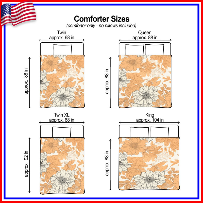 Orange Beige Floral Comforter, Twin