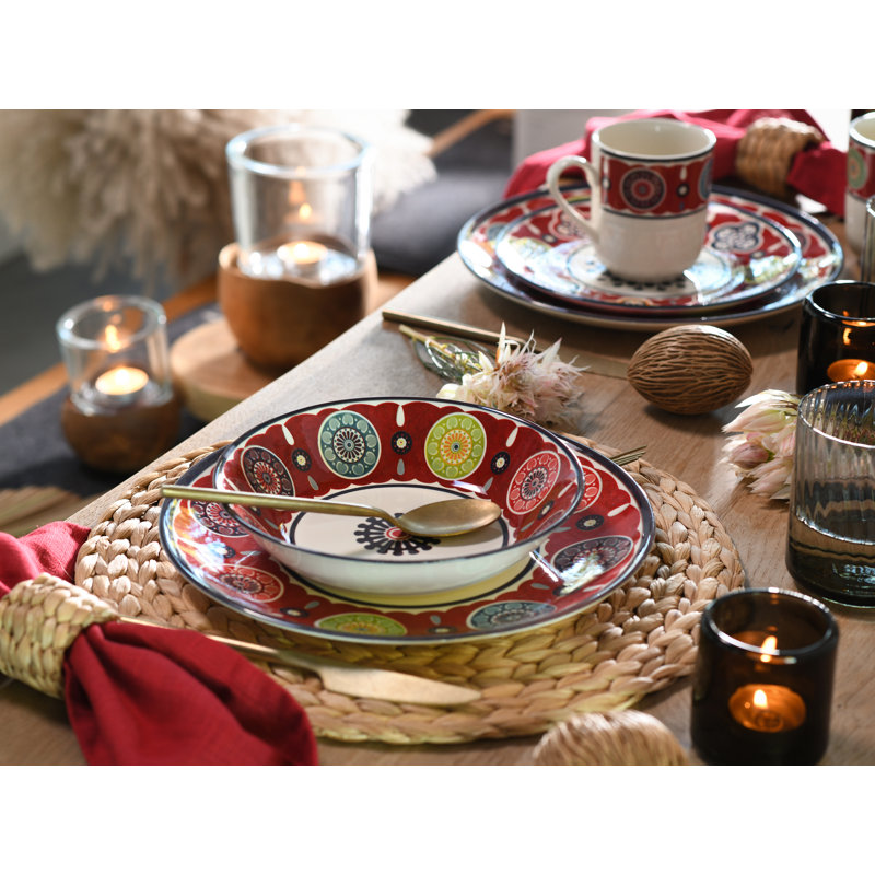Sumaya 18 Piece Stoneware Dinnerware Set, White/Opaline