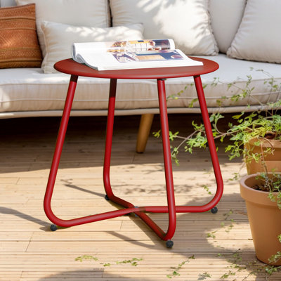 Ebern Designs Steel Patio Side Table, Weather Resistant Outdoor Round End Table