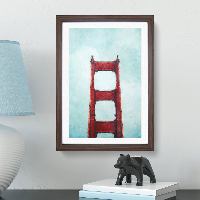 The Top of the Golden Gate Bridge - Picture Frame Painting Print, 45cm H x 33cm W x 2cm D, Walnut Framed