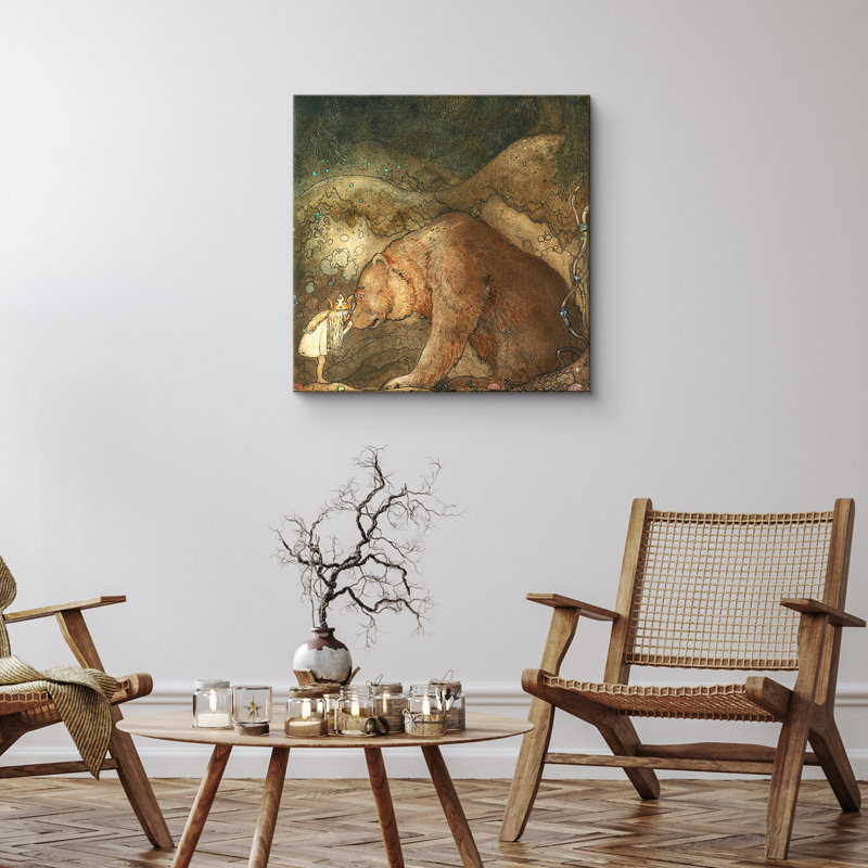 Ours et princesse, H 12 po x l 12 po x P 1,5 po, Toile tendue