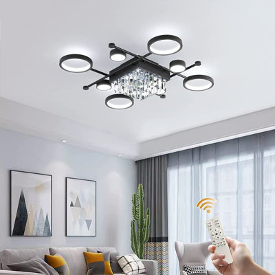 8-Light Acrylic LED Flush Mount with Crystal,Modern Dimmable Ring Ceiling Light for Living Room