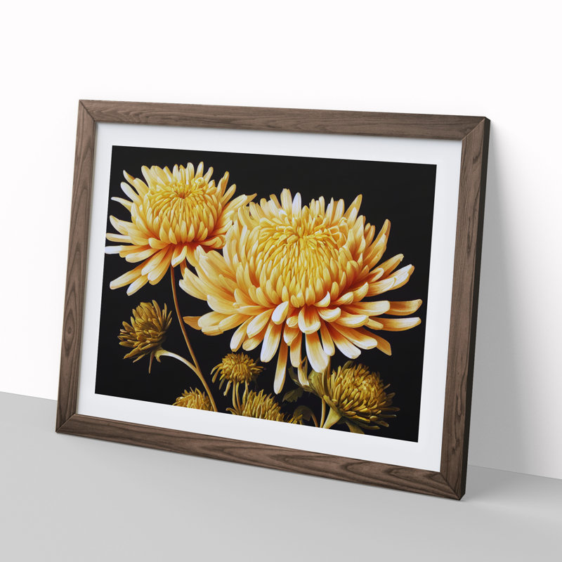Astonishing Chrysanthemum Flowers 1 Piece Single Picture Frame Wall Art, 25cm H x 34cm W, Brown
