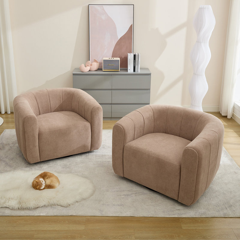 Fauteuil demi-tonneau pivotant l 36 po, Polyester brun clair