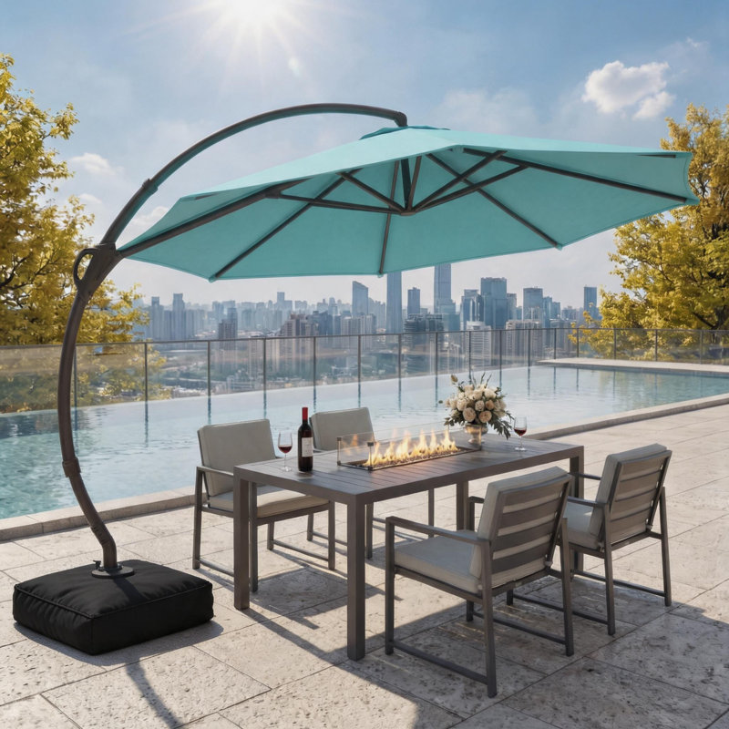 Parasol en porte-à-faux avec base incluse, 132" W x 132" D, Blue