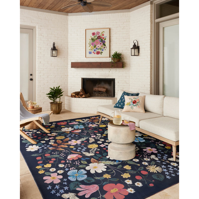 Perennial Black Floral Wool and Synthetic Area Rug, 7'-10" x 11'-2"