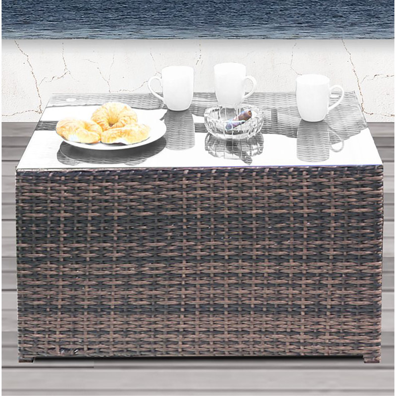 Charming Wicker/Rattan Coffee Table With Rectangular Glass Top For Versatile Use