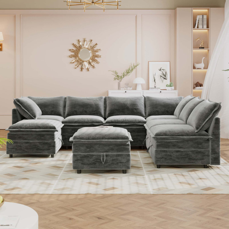 Canapé-lit modulaire 8 pièces avec rangement, Polyester gris