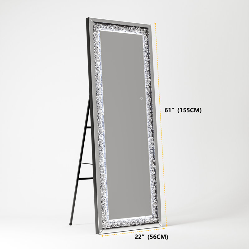 Crystal Crush Diamond LED Full-Length Mirror Wall Mounted Hanging Diamond Mirror Leaning for Living Room Bedroom, 59" x 18"