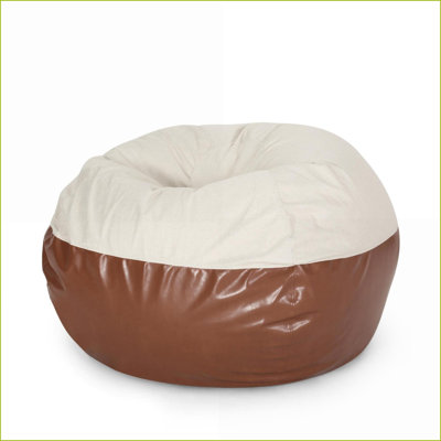5 Foot Round Bean Bag Chair – Fabric &amp; Faux Leather, Beige &amp; Coffee Brown | Round | Brown+Beige