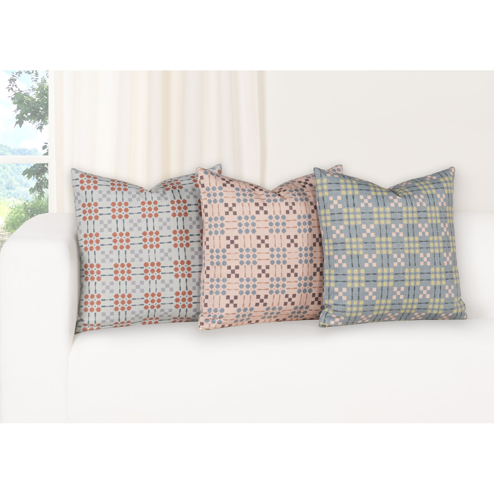 Gridwork Geometric Accent Pillow, Polyester, Square 18", Pink