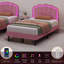 Upholstered Bed Pink Velvet With LED Adjustable Shell Shape Headboard (No Mattress)-1232010950-1232010951