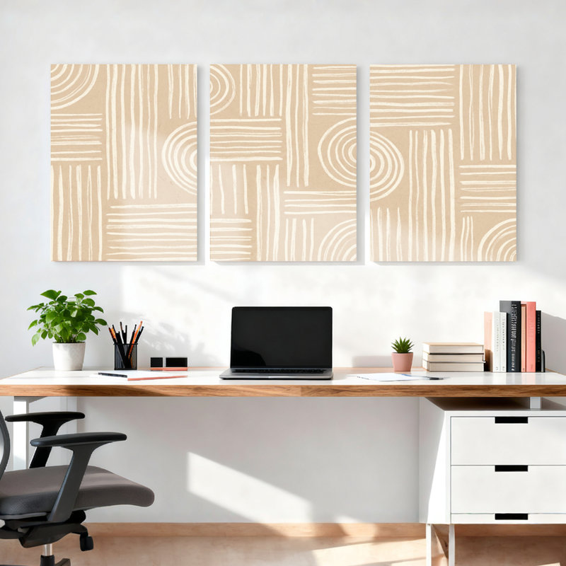 Ensemble de 3 reproductions d'art abstrait sur toile à motif géométrique abstraites pour le salon, la chambre à coucher ou le bureau