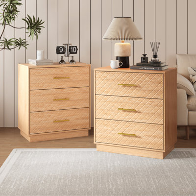 Table de chevet 3 tiroirs 23,6 po, 2 tables de chevet en bois avec station de charge et éclairage ambiant