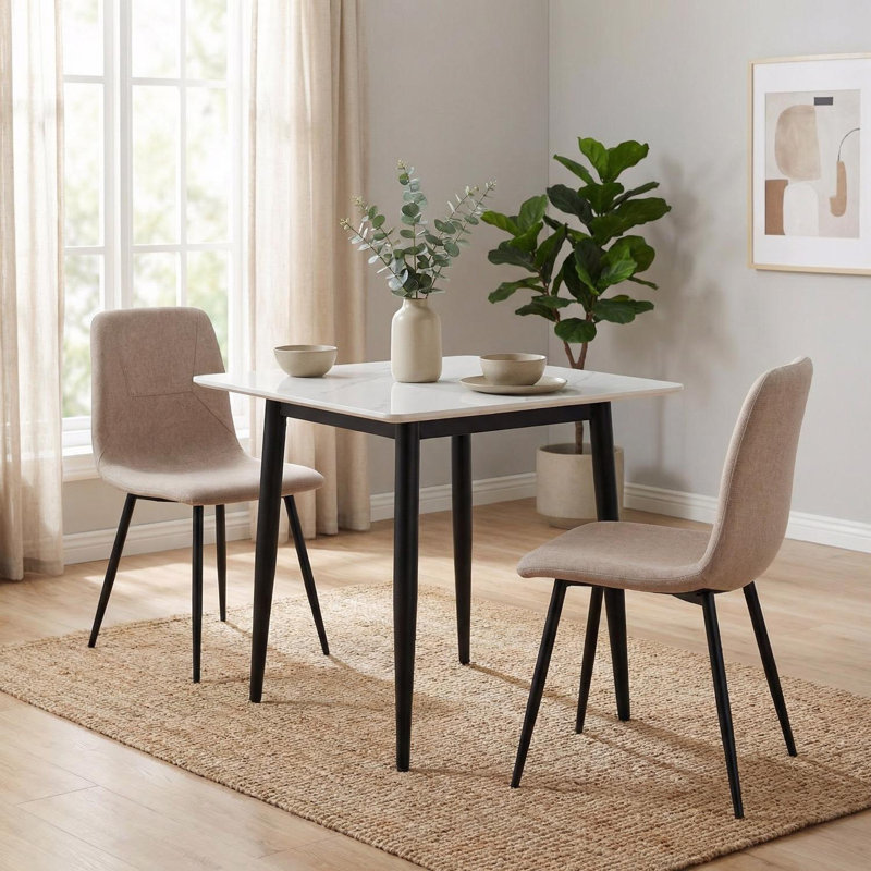 Fabric Upholstered Metal Side Chair in Brown, Light Brown, 2