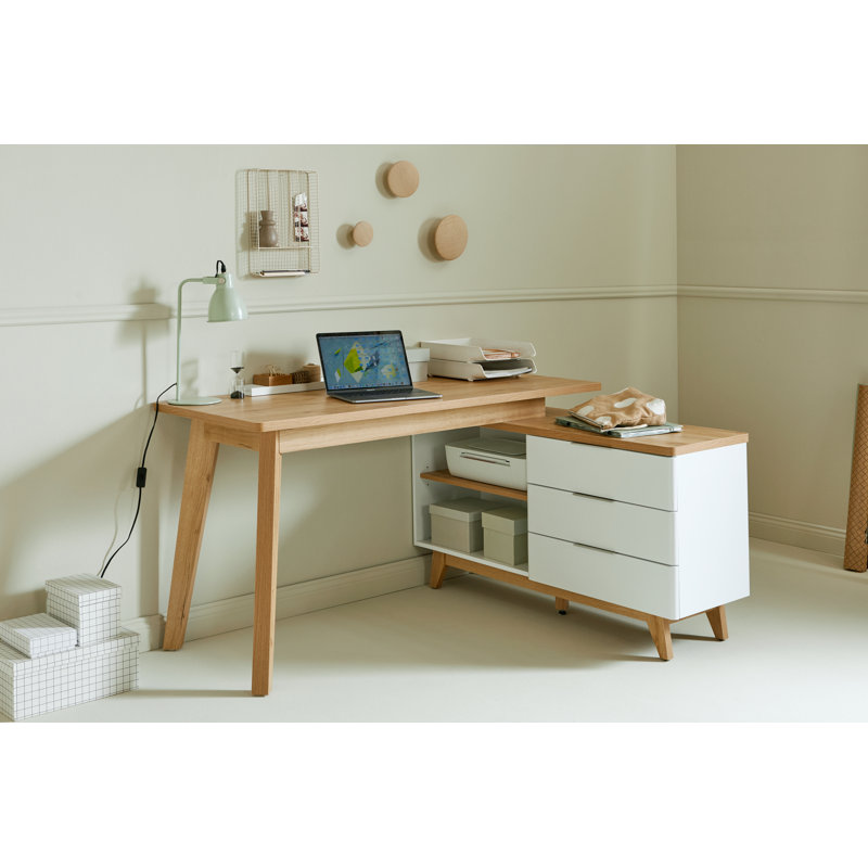 Arriaga Modular L-Shaped Computer Desk, White/Oak