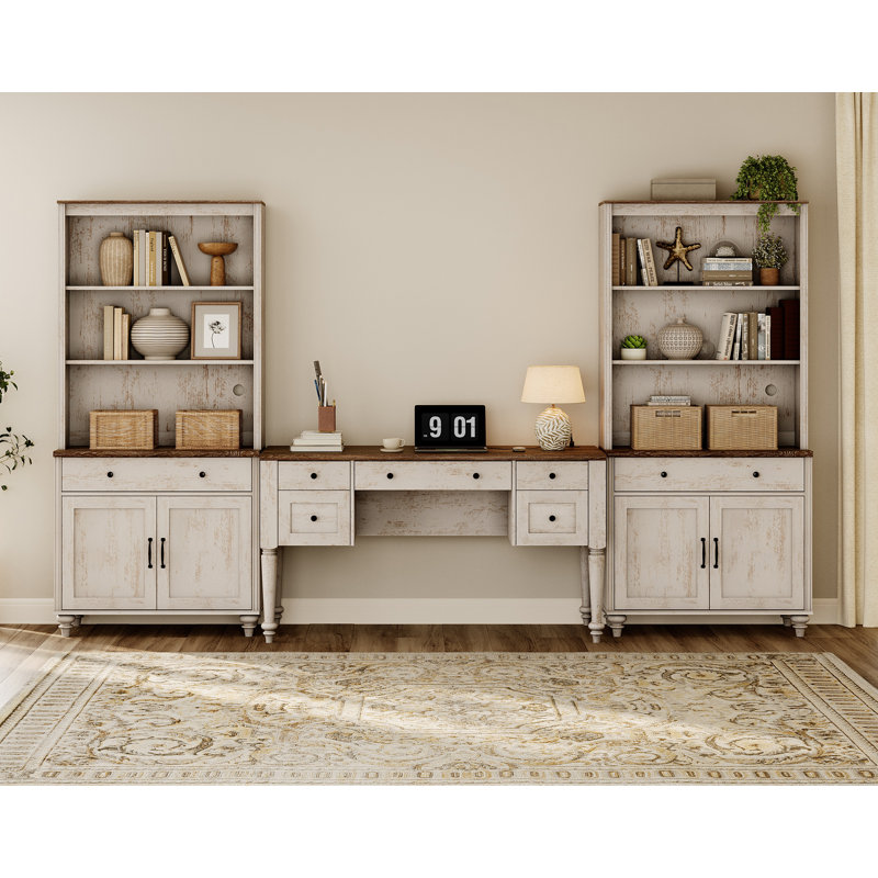 Ensemble de bureau Scarlett 2 pièces, bureau de direction 142 cm et ensemble de 2 bibliothèques, chêne