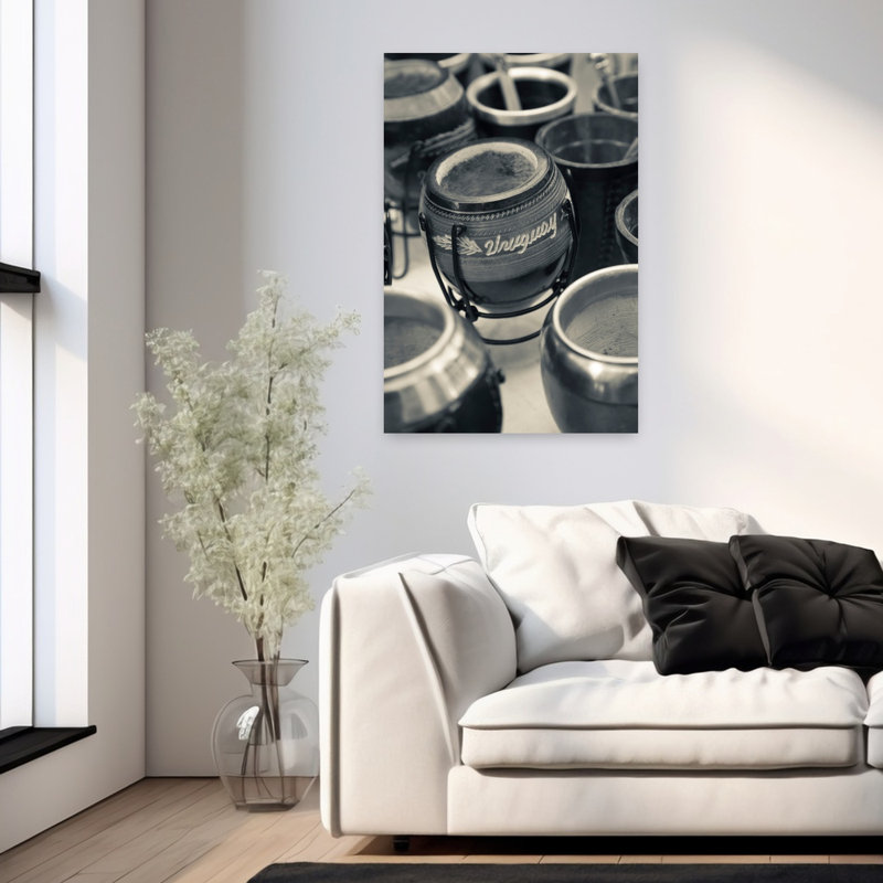 Mate Cups at A Market Stall Plaza Constitucion Montevideo, art abstrait, H 36 po x l 24 po