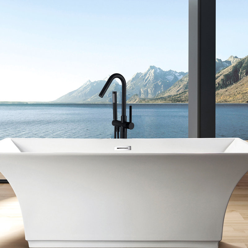 Matt Black Freestanding Bathtub Faucet With Hand Shower - Metal Build 43.21 In. Depth, 8 Width, 7.12 Height Full Body Spray For Bathroom Upgrade Initiative