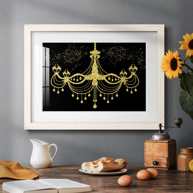 Lustre doré encadré sur papier, Blanc, H 26 po x l 38 po x P 1,5 po