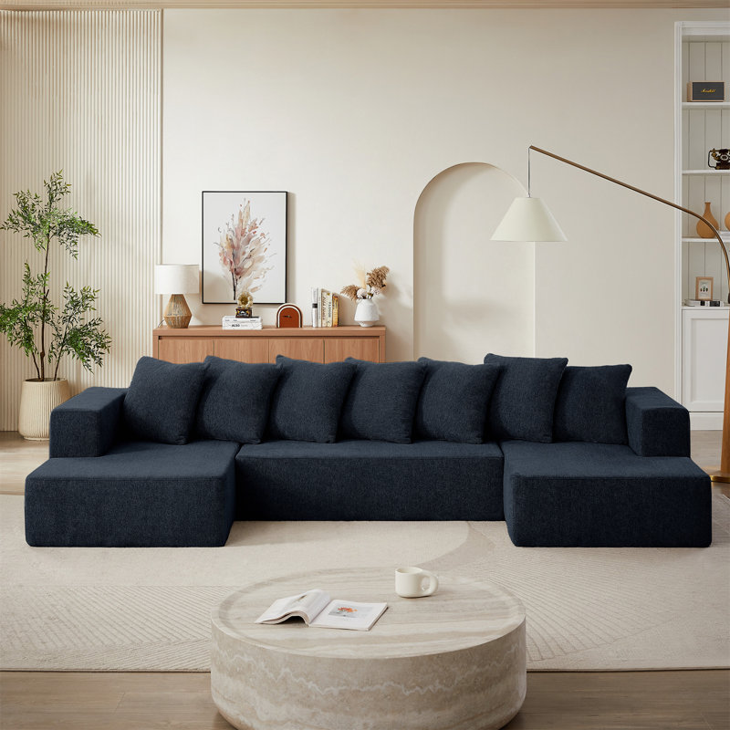 Ensemble de canapé modulaire en U Chenille, H 31,5 po x l 128 po x P 61,02 po, Chenille bleu