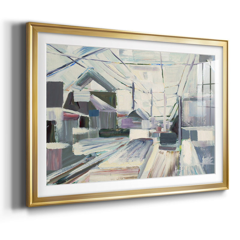Impression encadrée avec cadre pointu et verre biseauté mat, Or, H 30 po x l 44 po x P 1,5 po