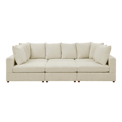 6 - Piece Corduroy Sectional For Living Room, Comfortable Seating, Coil Spring, Cream Color, 36 In Height With Cozy Upholstery, Modern Look, Low Profile Legs, 75 Product Depth, 116.5 Width