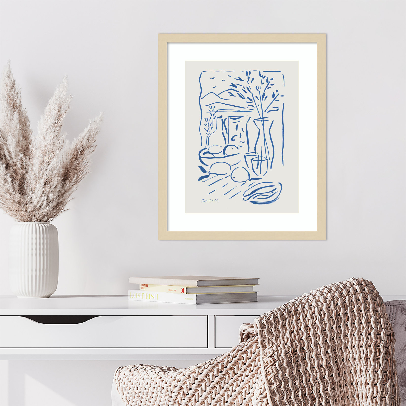Cleve "Mediterranean View" Print, Brown Framed, 21" H x 17" W