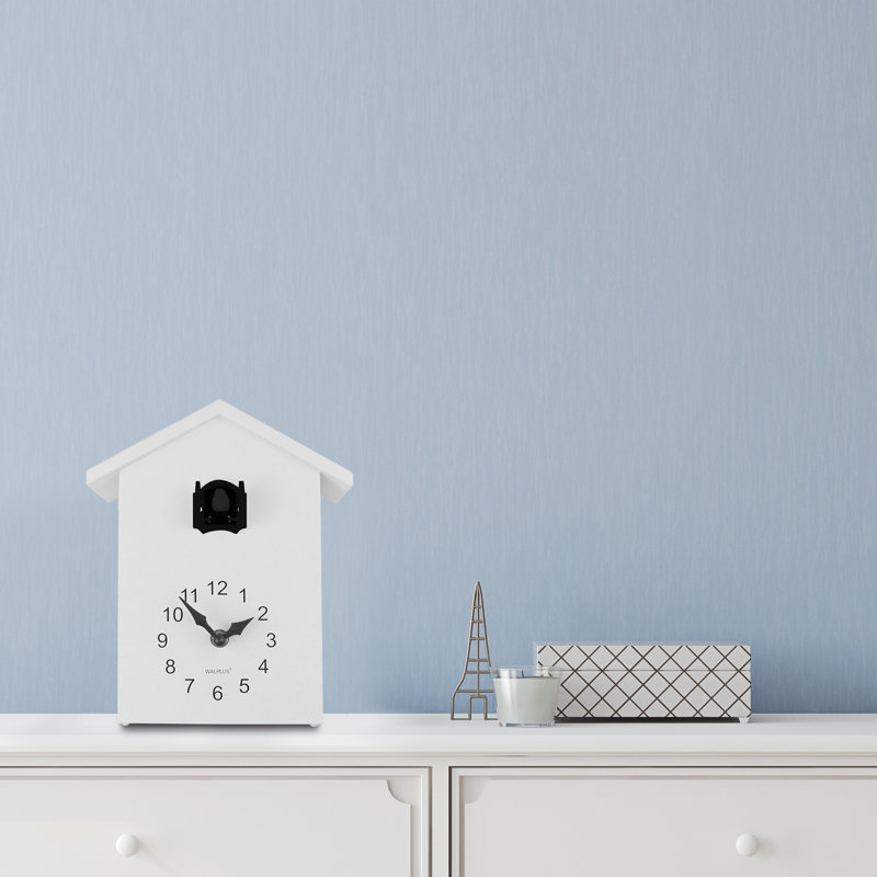 Analog Battery-Operated Alarm Tabletop Cuckoo Clock, White/Vintage Brown Window