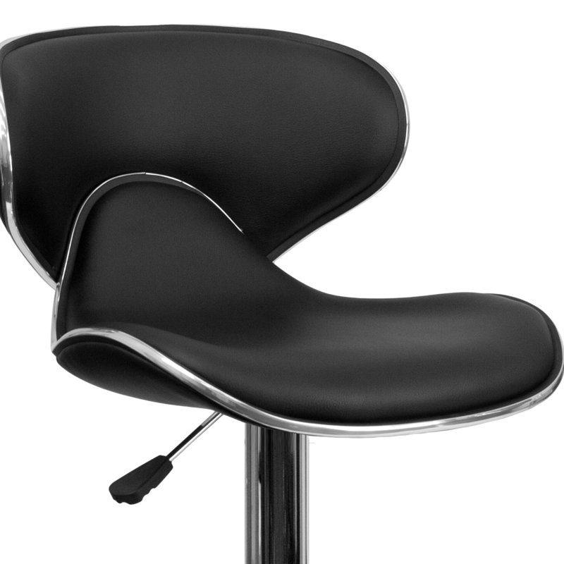Tabouret de bar contemporain confortable en vinyle à hauteur réglable et dossier mi-haut avec base chromée Claudine, Noir